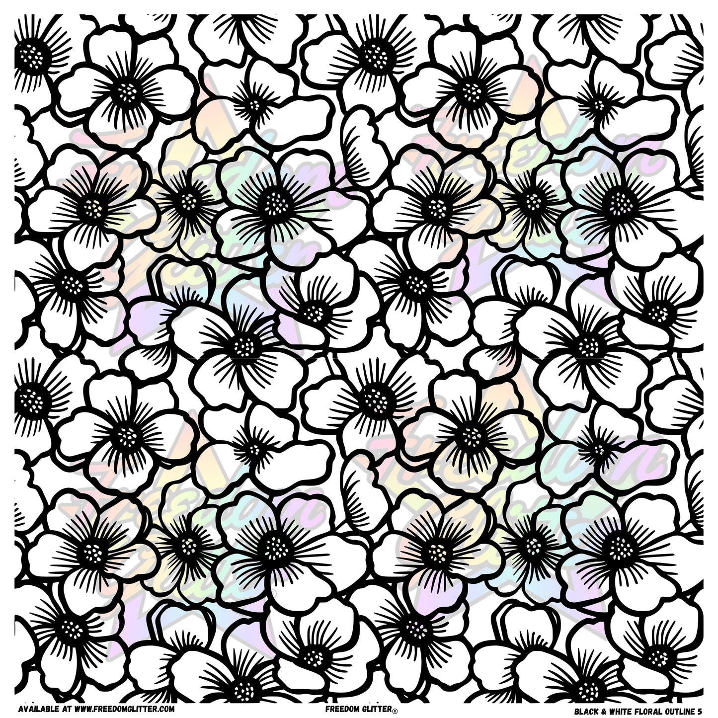 Black & White Floral Outline 5 (Printed Vinyl)