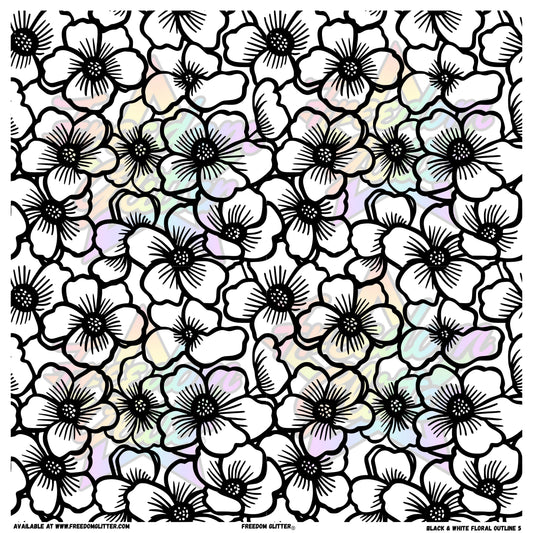 Black & White Floral Outline 5 (Printed Vinyl)