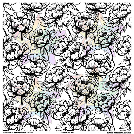 Black & White Floral Outline 6 (Printed Vinyl)