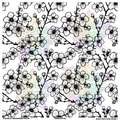 Black & White Floral Outline 7 (Printed Vinyl)