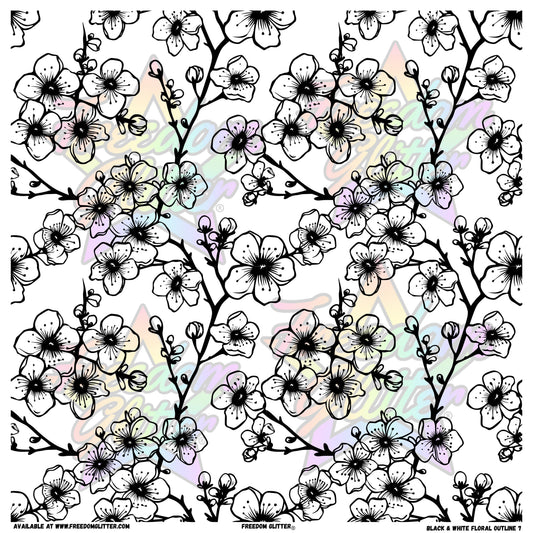 Black & White Floral Outline 7 (Printed Vinyl)