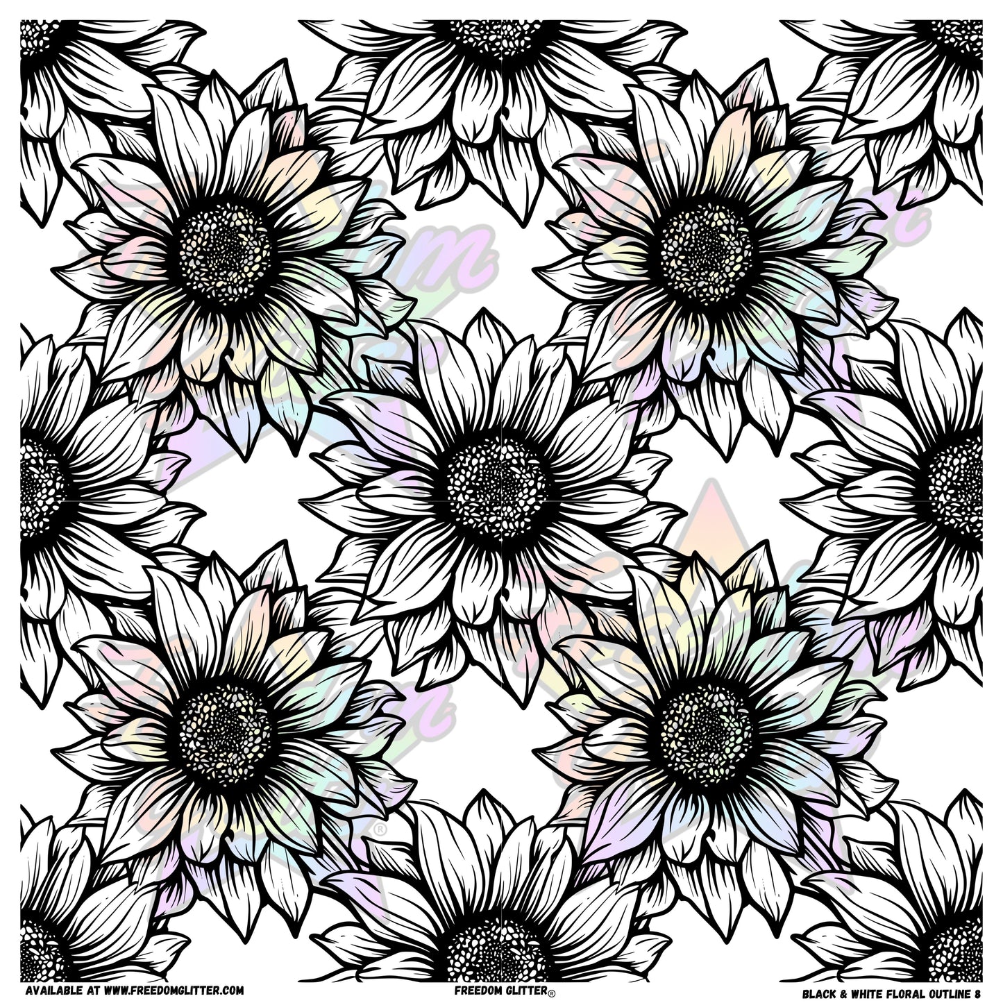 Black & White Floral Outline 8 (Printed Vinyl)