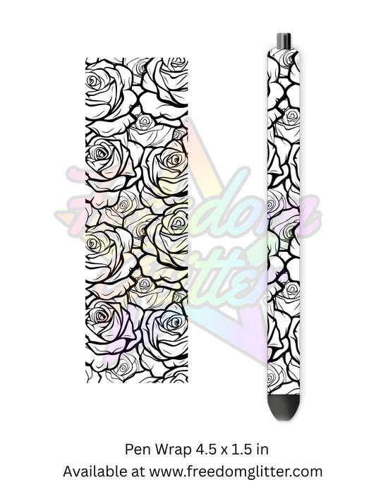 Black & White Floral Outline 9 (Printed Vinyl)