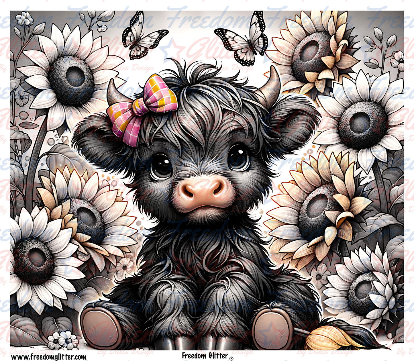 Black & White Highland & Sunflowers (Printed Vinyl)