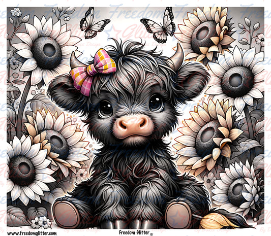 Black & White Highland & Sunflowers (Printed Vinyl)