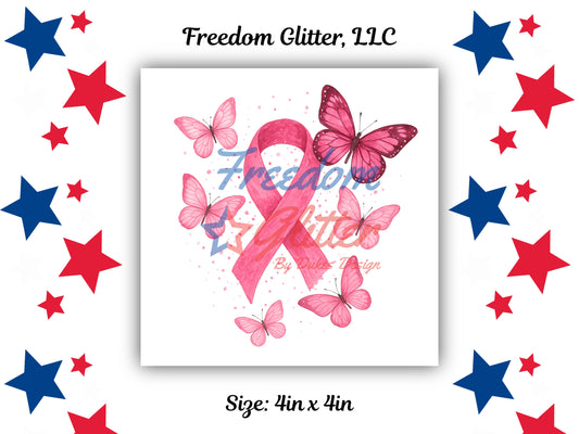 Breast Cancer Awareness Ribbon & Butterflies Decal (UVDTF)