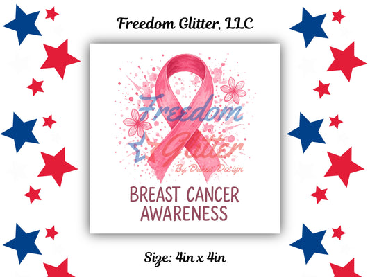 Breast Cancer Awareness Ribbon & Pink Flowers Decal (UVDTF)