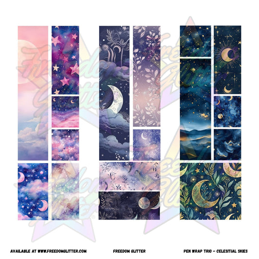 Pen Wrap Patchwork Trio - Celestial Skies (Printed Vinyl)