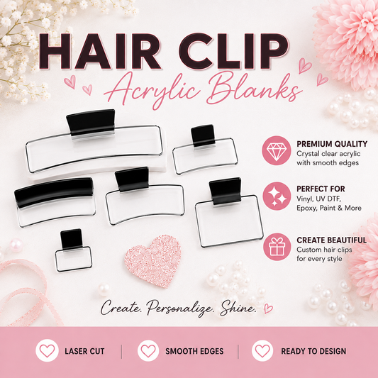 Clear Acrylic Hair Claw Clip Blanks – Set of 2 | 6 Sizes