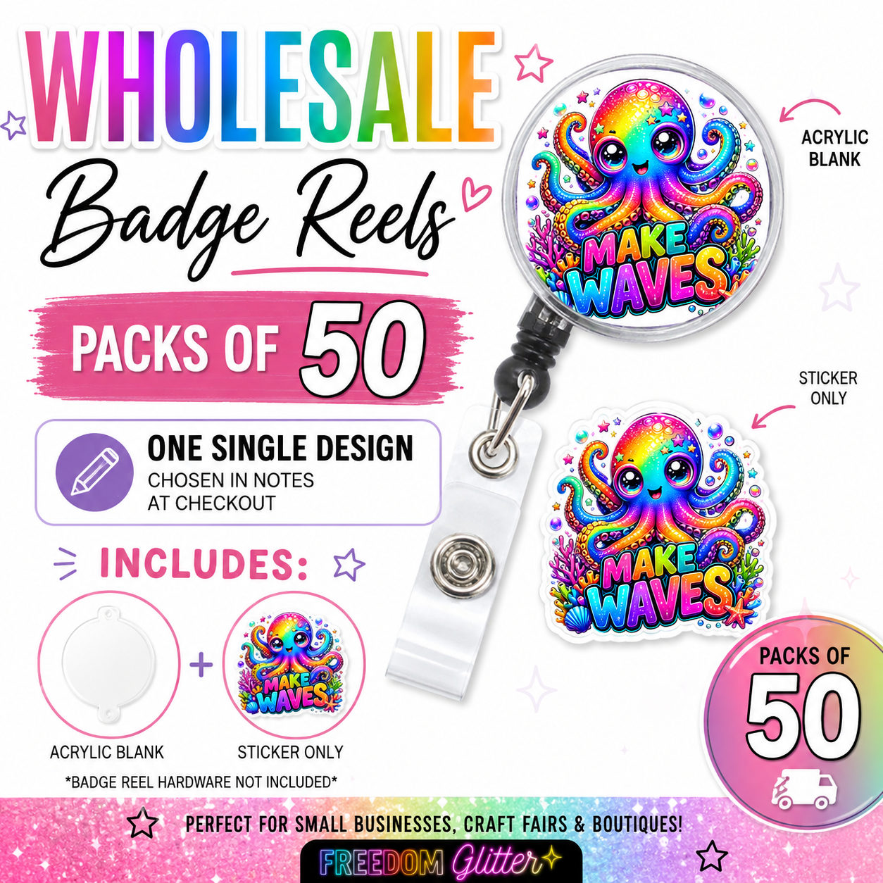 Wholesale Badge Reel Acrylic Blank Bundle – Pack of 50