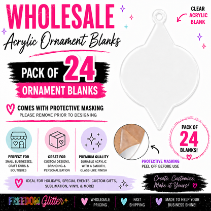 Wholesale 4" Decorative Acrylic Ornament 5 Blank Bundle – Pack of 24