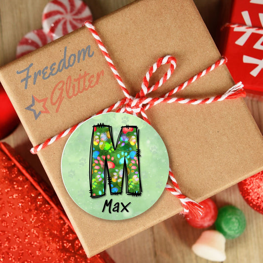 Customized Christmas Pet Gift Tags - Light Paw Letters