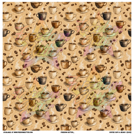 Coffee Cups & Beans 1 (Printed Vinyl)