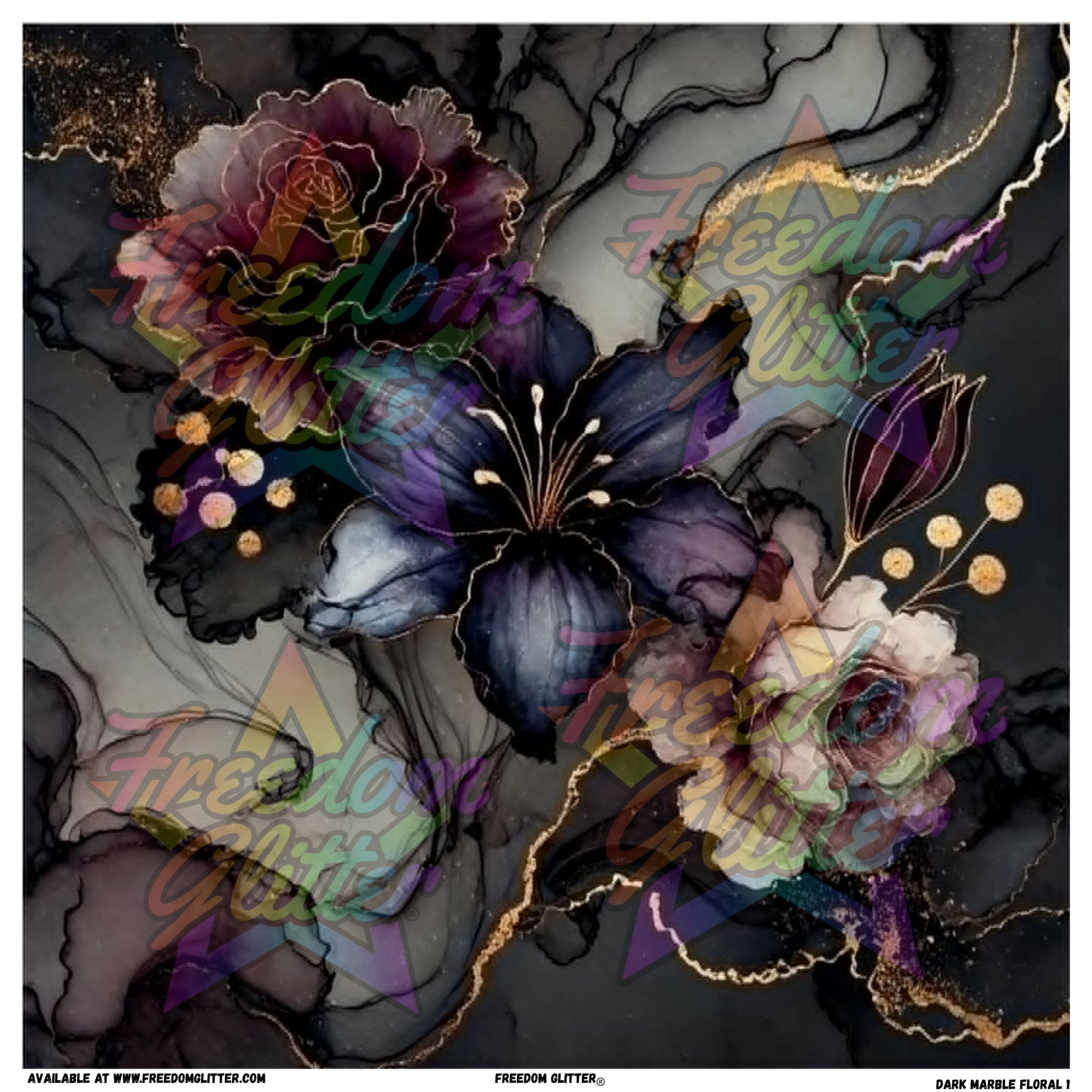 Dark Marble Floral 1 (Printed Vinyl)