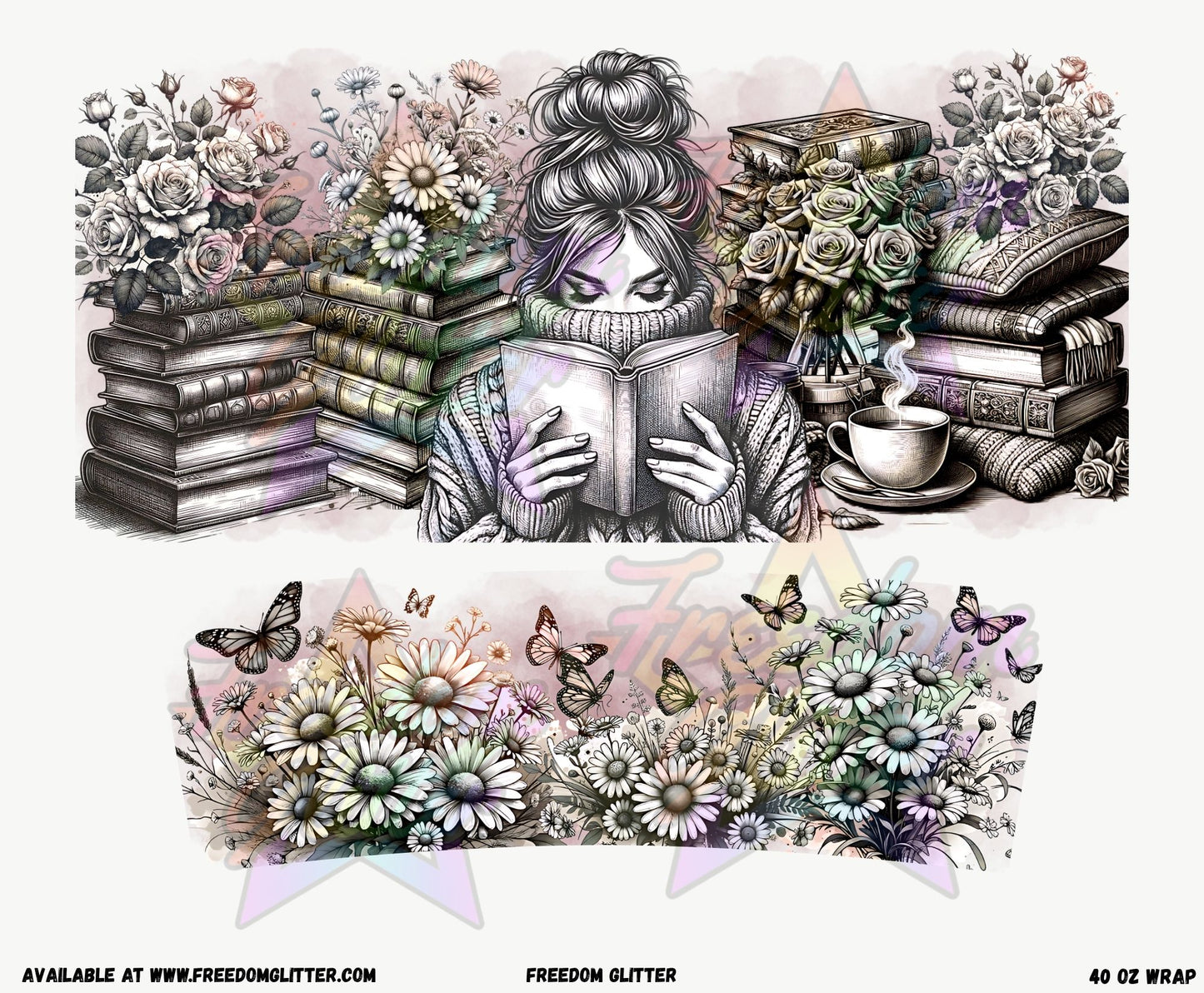 Floral Book Lover 40oz Wrap (Printed Vinyl)