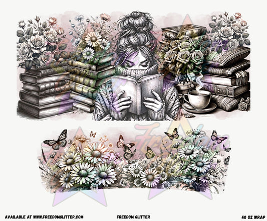 Floral Book Lover 40oz Wrap (Printed Vinyl)