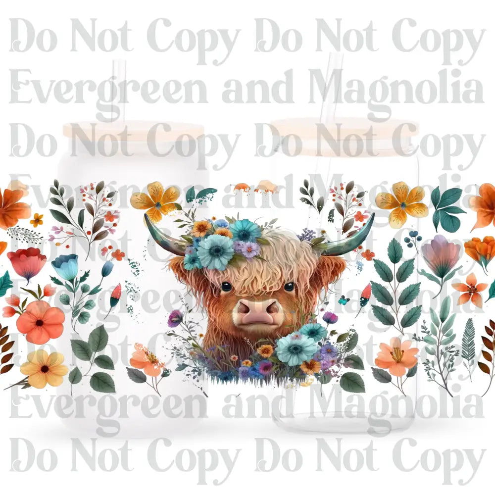Floral Highland Cow