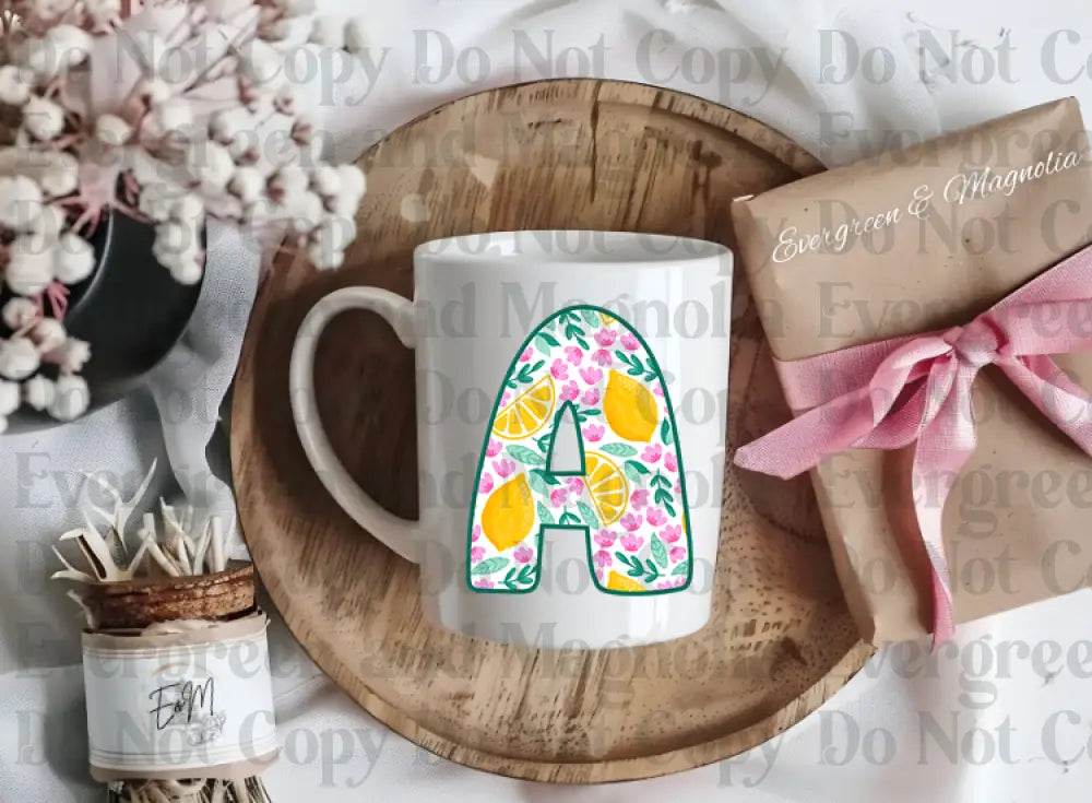 Floral lemon alpha initials