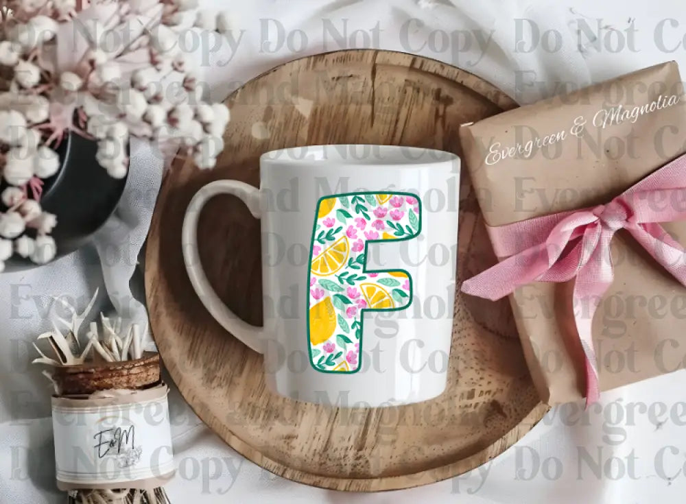 Floral lemon alpha initials