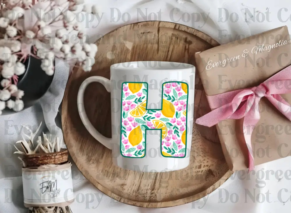 Floral lemon alpha initials