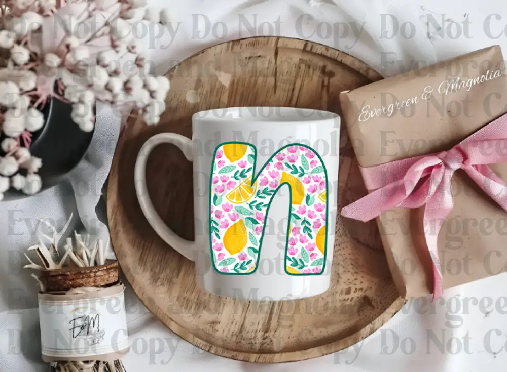 Floral lemon alpha initials