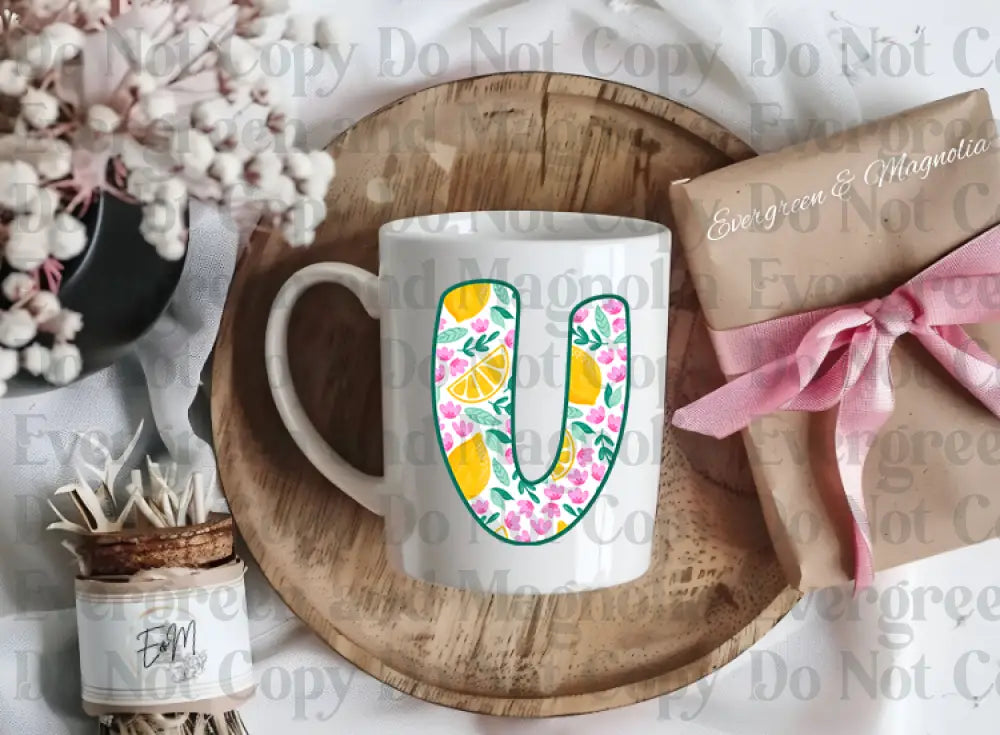 Floral lemon alpha initials