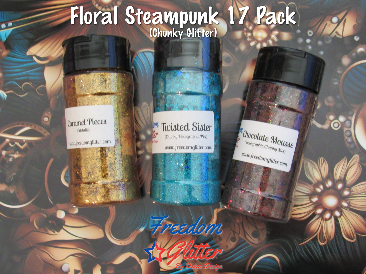 Floral Steampunk 17 Pack (Chunky Glitter)