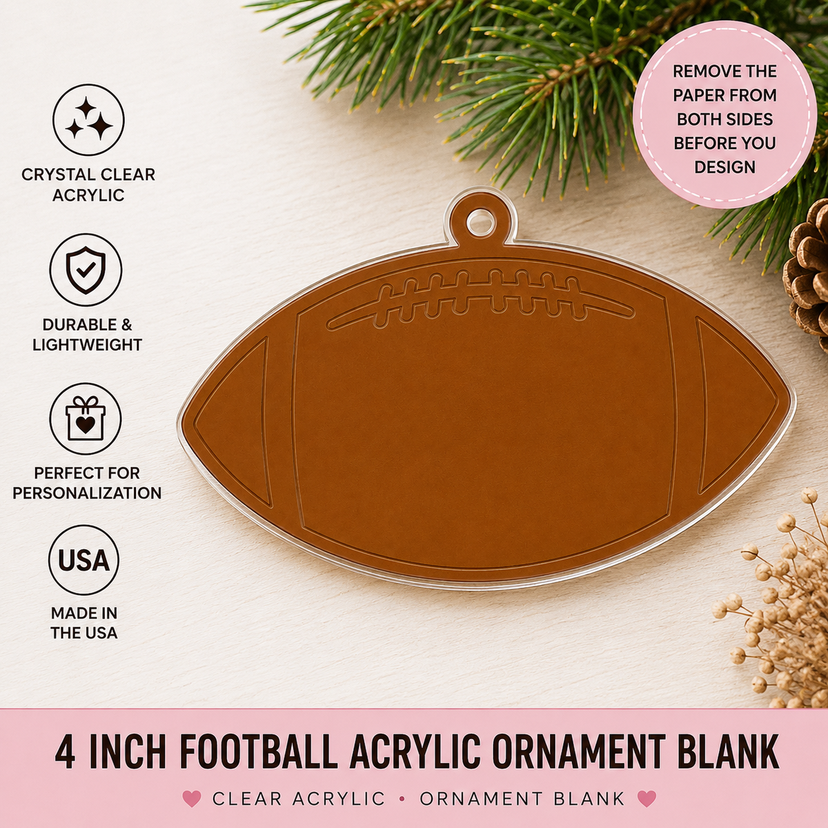 Football Acrylic Ornament Blank – 4"