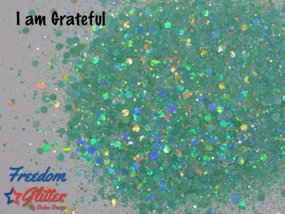I am Grateful (Pearl Holographic Glitter)