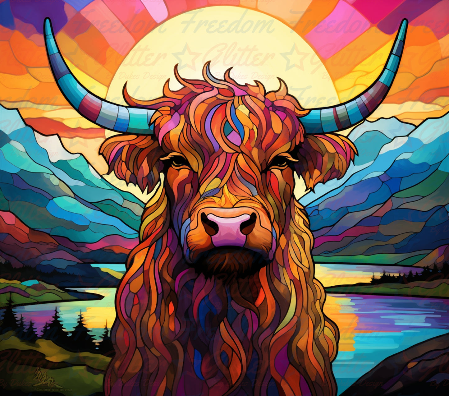 Highland Cow Stained Glass (Printed Vinyl)