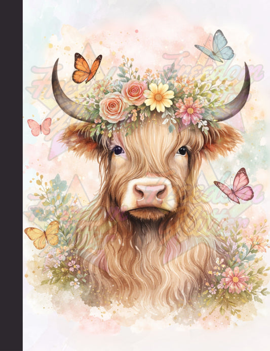 Highland Cow & Butterflies Notebook Cover