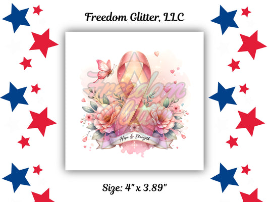 Hope & Strength Breast Cancer Awareness Ribbon (UVDTF)