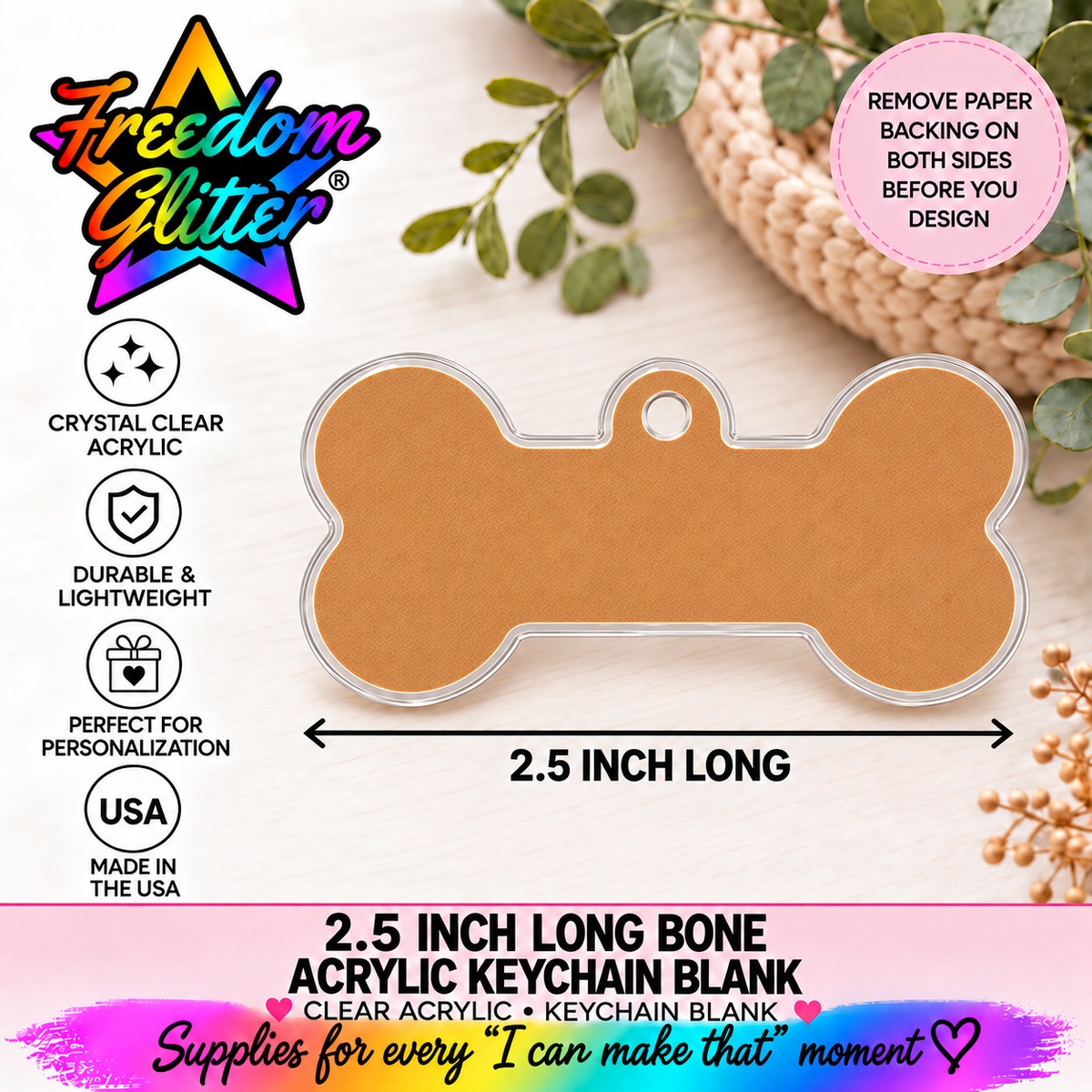 2.5in Dog Bone Keychain Acrylic Blank –  Clear Acrylic