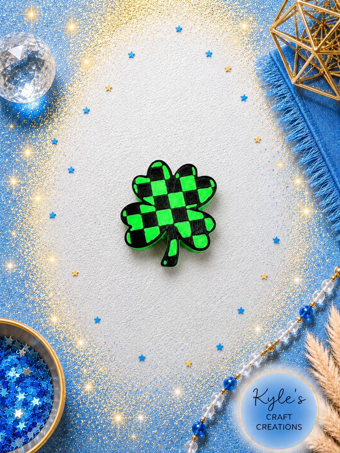 Checkered 4 leaf clover Straw Topper