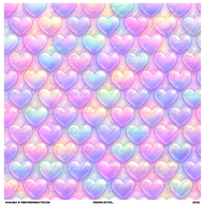 Iridescent Pastel 3D Hearts 1 (Printed Vinyl)