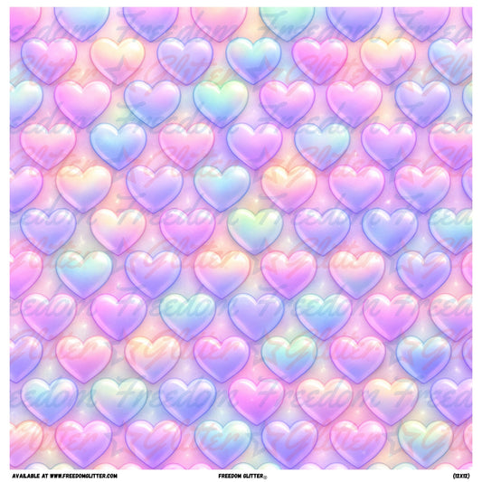 Iridescent Pastel 3D Hearts 1 (Printed Vinyl)