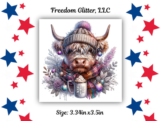 Iridescent Winter Highland Cow Decal (UVDTF)