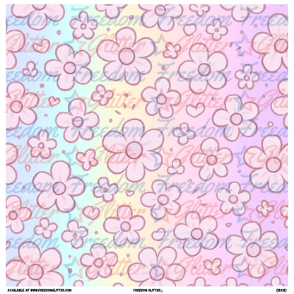 Kawaii Pastel Rainbow Doodle Flowers (Printed Vinyl)