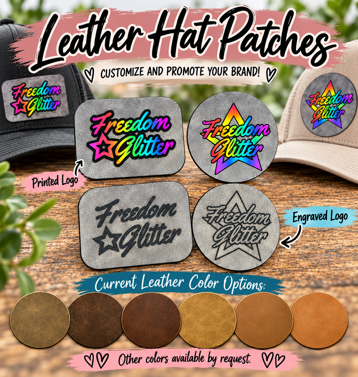 Custom Leather Hat Patches – Printed or Engraved