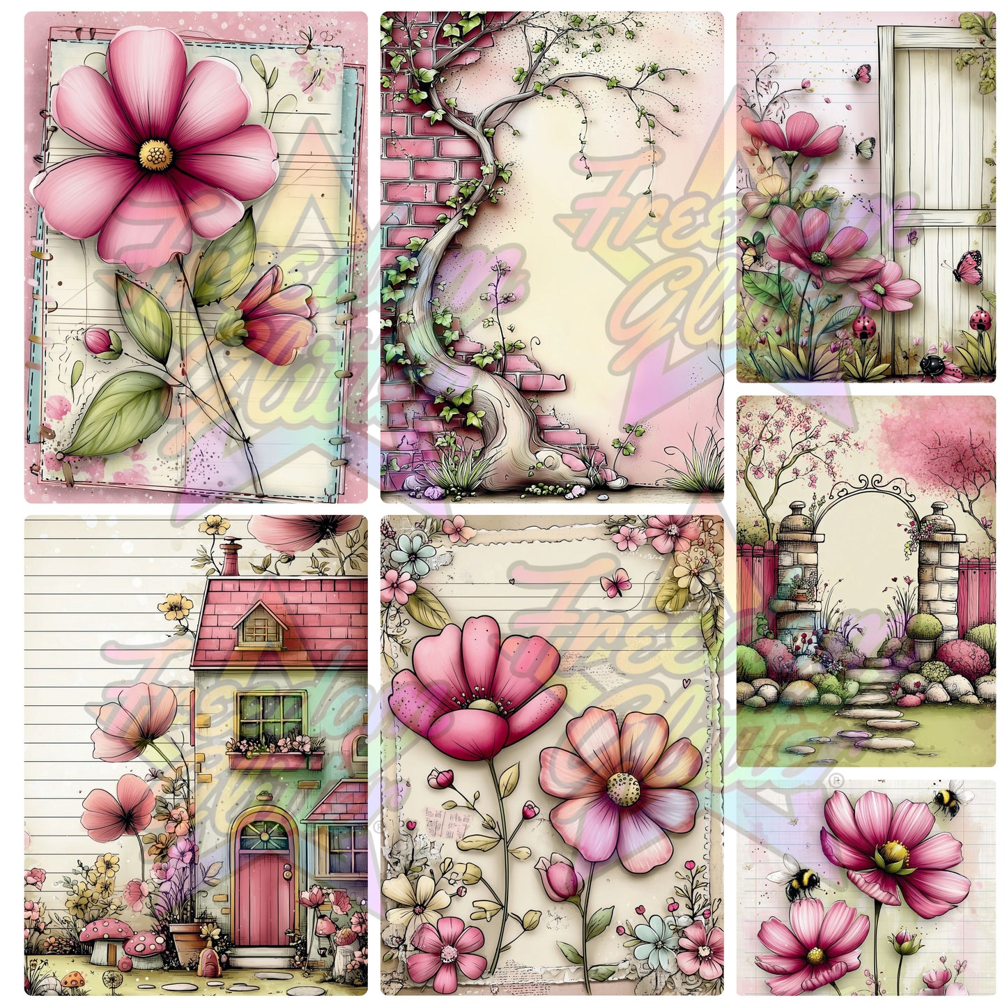 Mixed Image Sheet - Floral Cottage (Printed Vinyl)