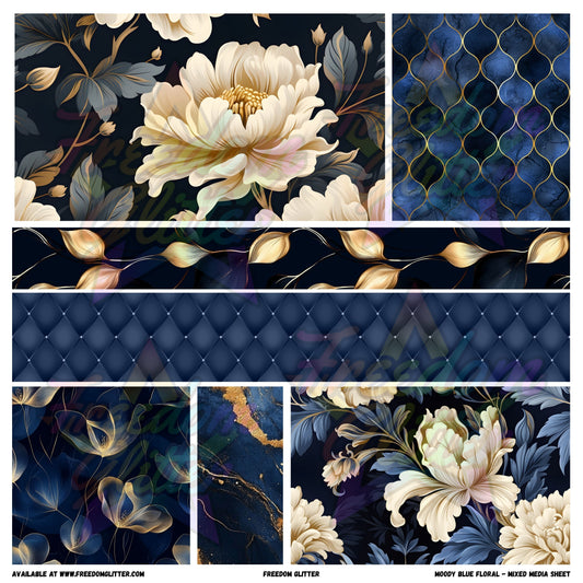Mixed Image Sheet - Moody Blue Floral (Printed Vinyl)