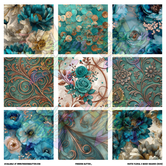 Mixed Squares - Rustic Floral 1 (Printed Vinyl)
