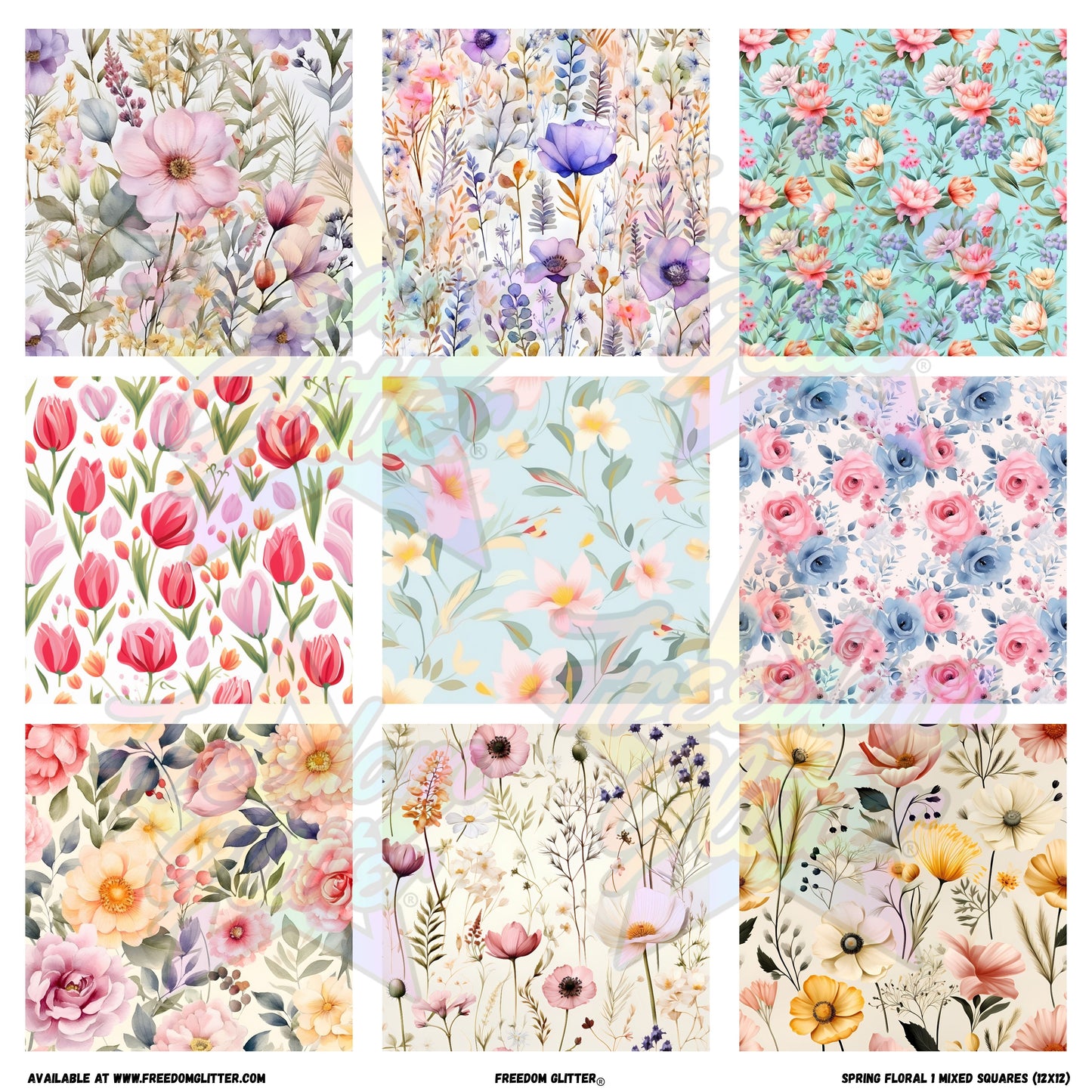 Mixed Squares - Spring Floral 1 (Printed Vinyl)