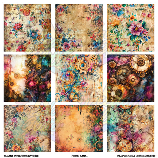 Mixed Squares - Steampunk Floral 2 (Printed Vinyl)