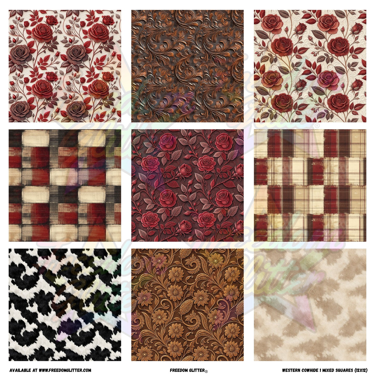 Mixed Squares - Western Cowhide 1 (Printed Vinyl)