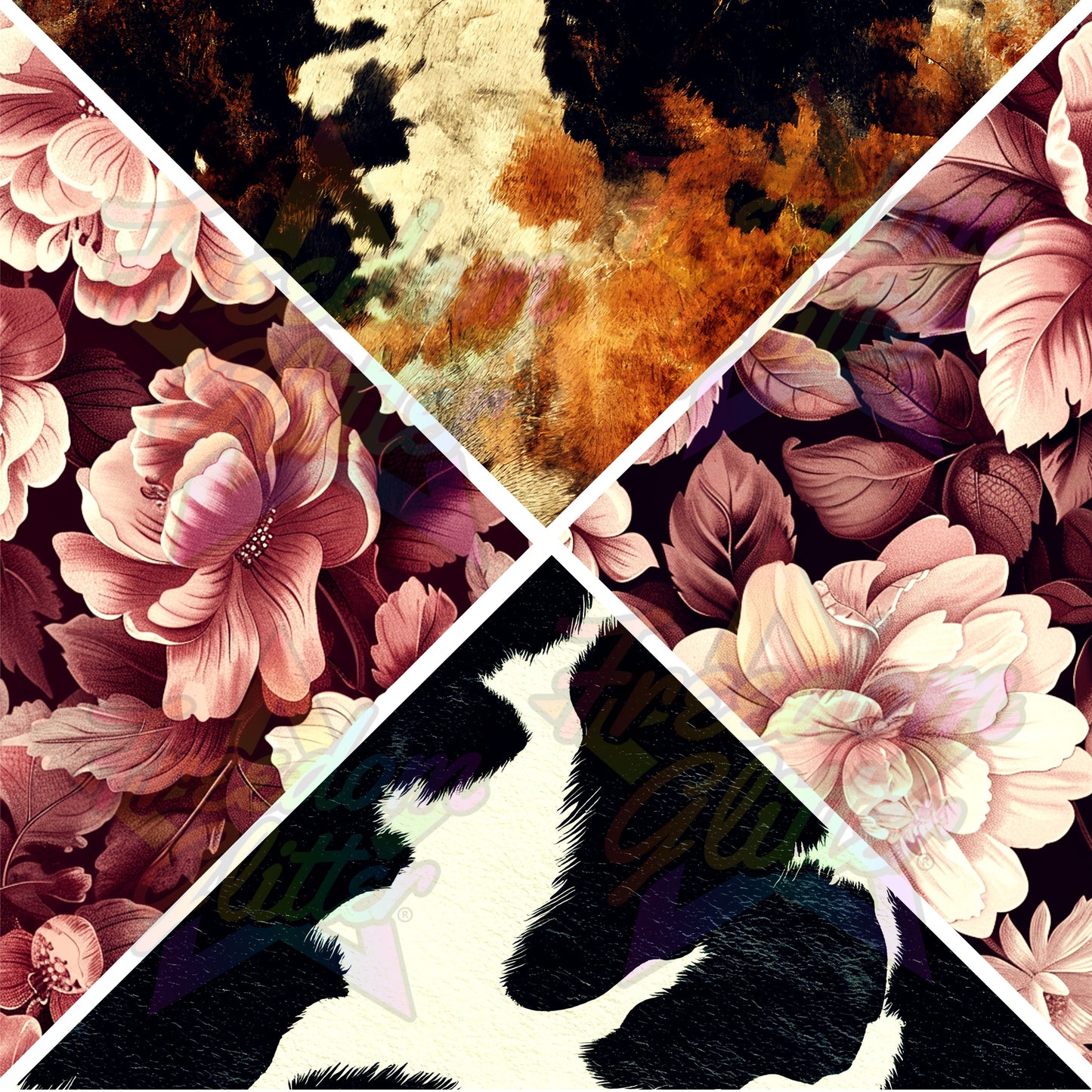 Mixed Triangles - Cow Print & Dusty Rose 1 (Printed Vinyl)