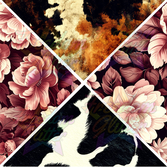 Mixed Triangles - Cow Print & Dusty Rose 1 (Printed Vinyl)