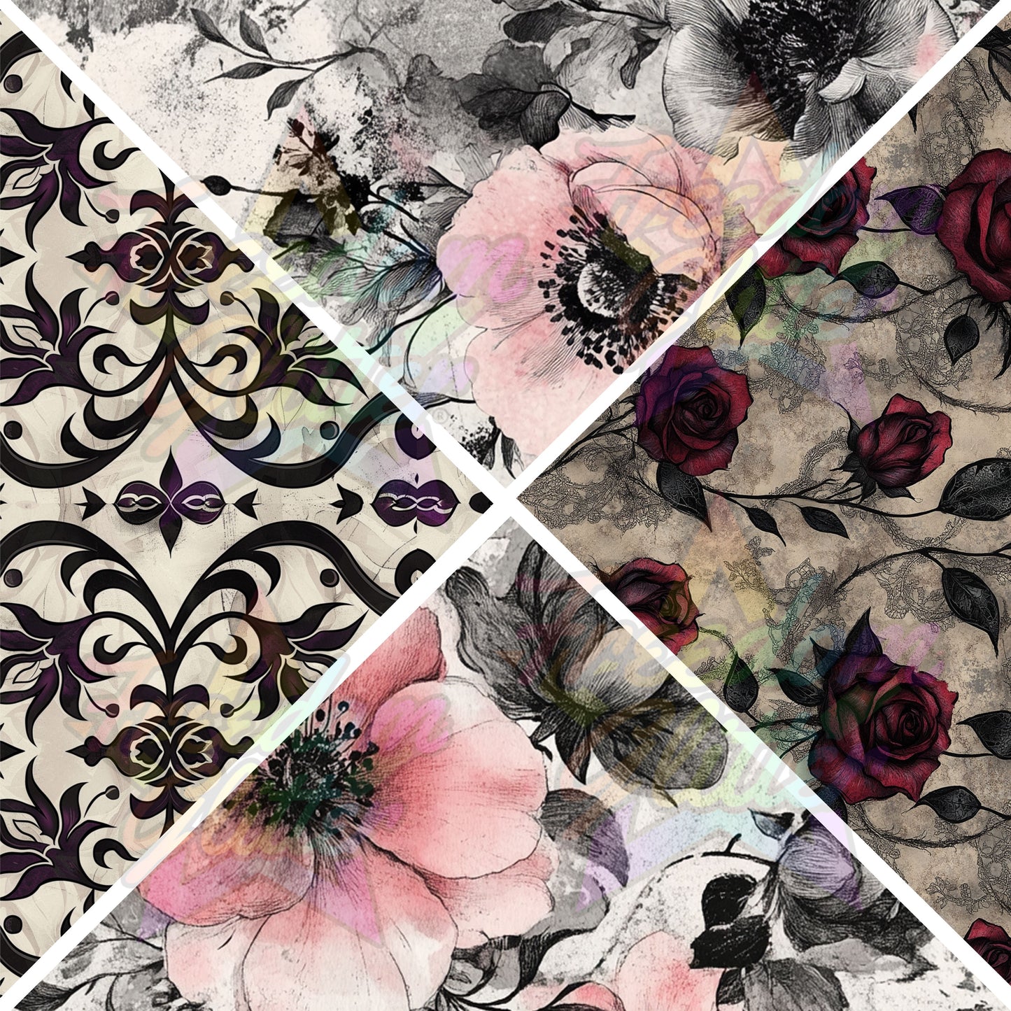 Mixed Triangles - Gothic Floral 2 (Printed Vinyl)