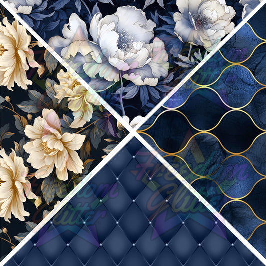 Mixed Triangles - Moody Blue Floral 1 (Printed Vinyl)