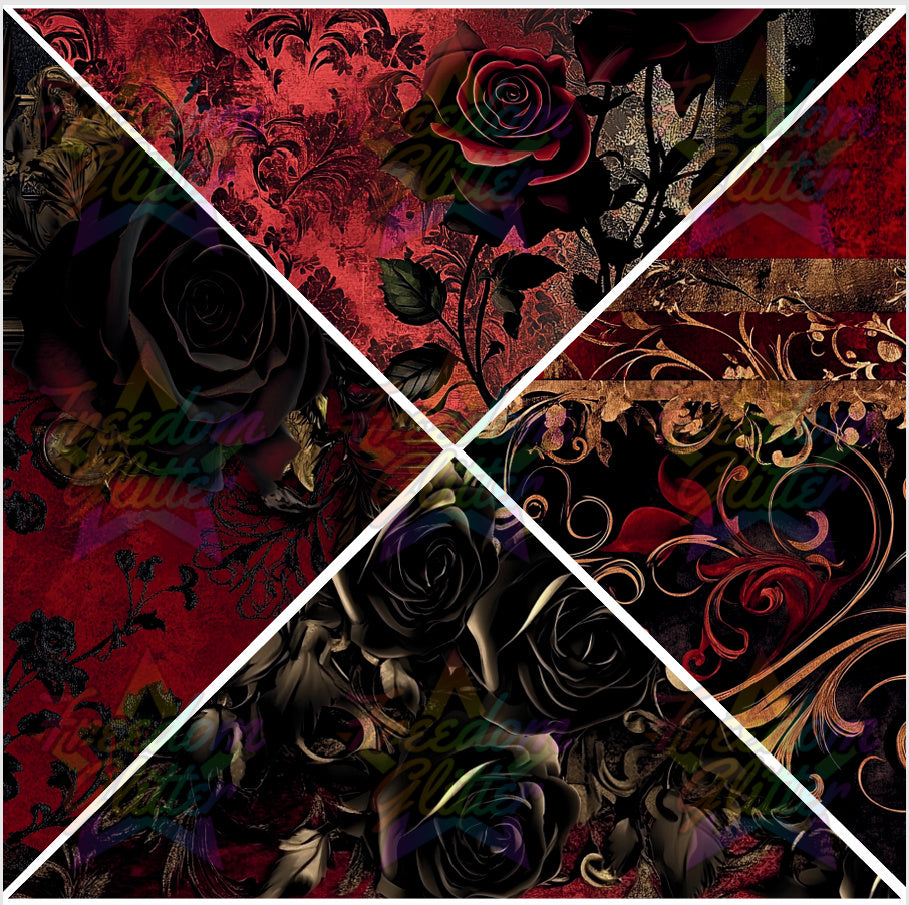 Mixed Triangles - Red & Black Gothic Floral (Printed Vinyl)